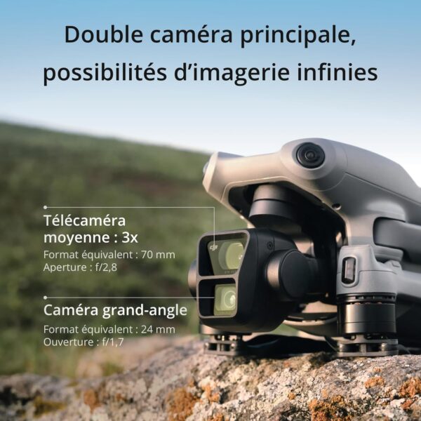 DJI Air 3 – Drone Double Caméra (Grand-Angle & Télé Moyenne Focale) avec Radiocommande RC-N2 – 48 MP – 4K HDR/60 ips